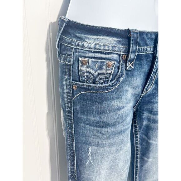 Rock Revival Muna Mid Rise Skinny‎ Jeans Blue Distressed Size 24 Length 32 - Picture 4 of 16